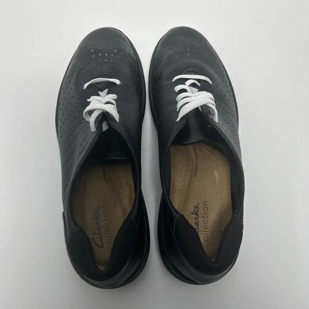 Clarks Collection Kayleigh Aster Black‎ Leather Sneaker Women's Size 11